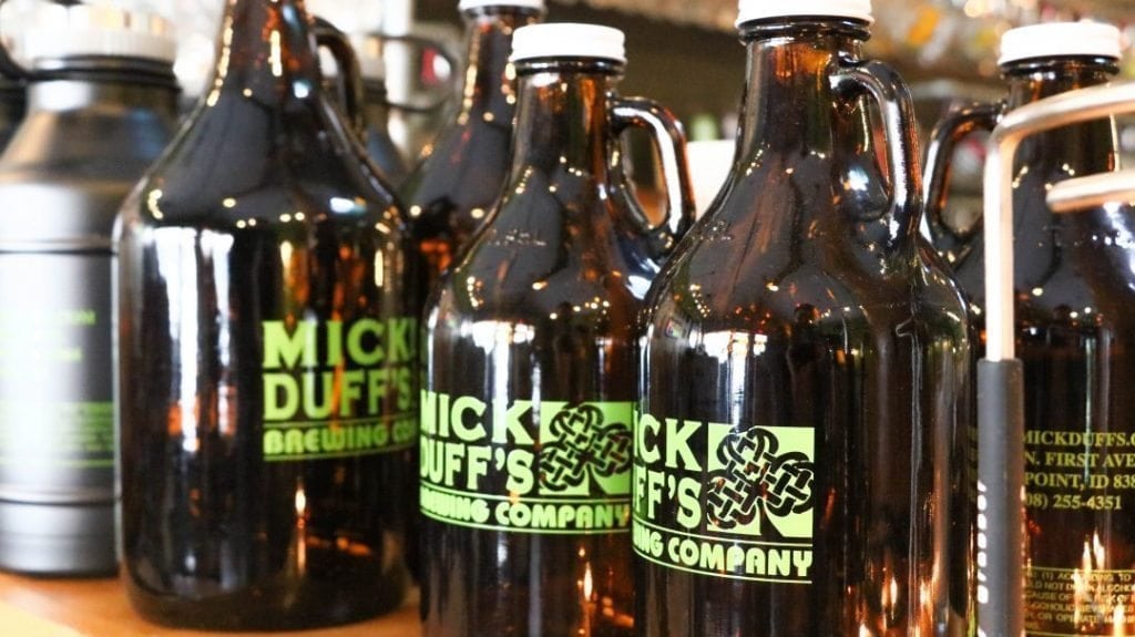 Growlers at MickDuff's Brewing Company in Sandpoint, Idaho