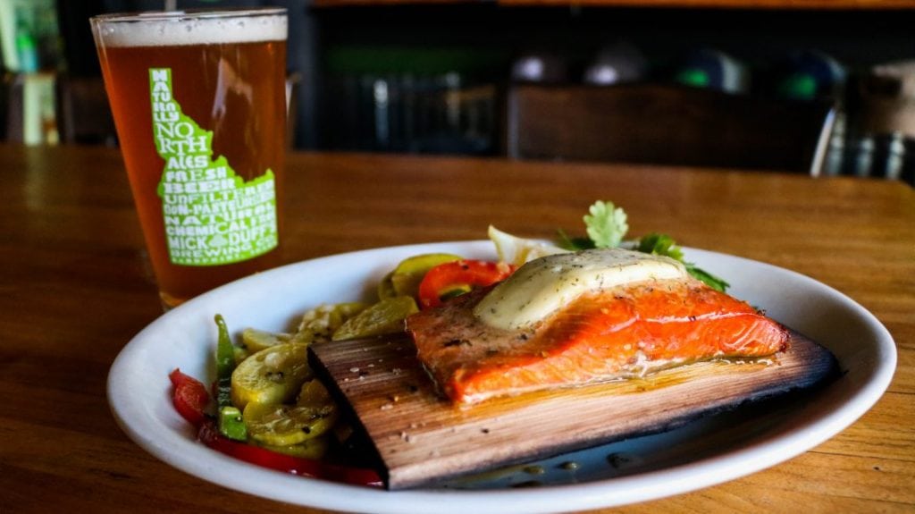 Wildwood Cedar Planked Salmon at MickDuff's Brewing Company