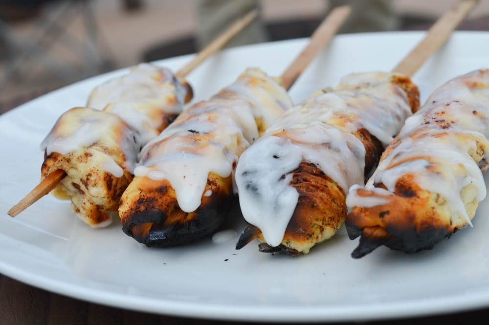 Cedar Skewered Cinnamon Rolls