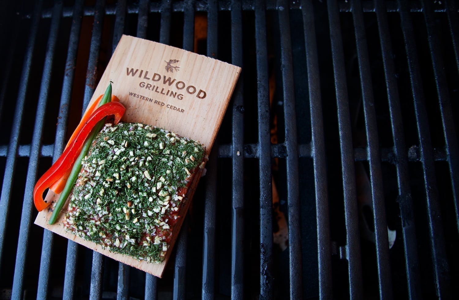 Cedar Planked Salmon with Dill, Red Onion and Spring Vegetables