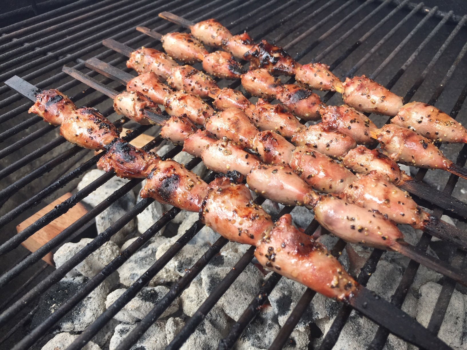 Fire Roasted Chicken Heart Skewers