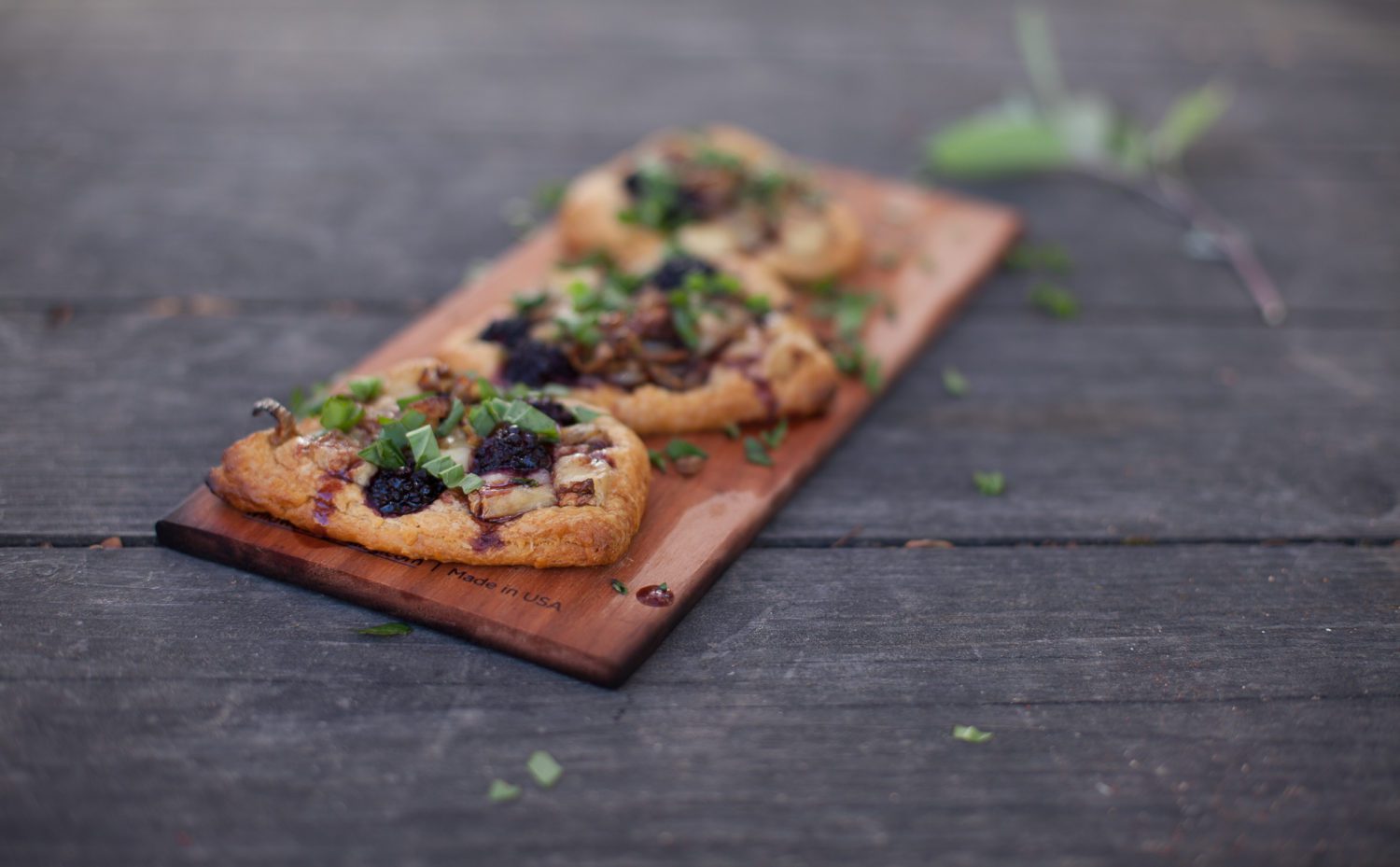 Cherry Planked Blackberry and Brie Pizzette
