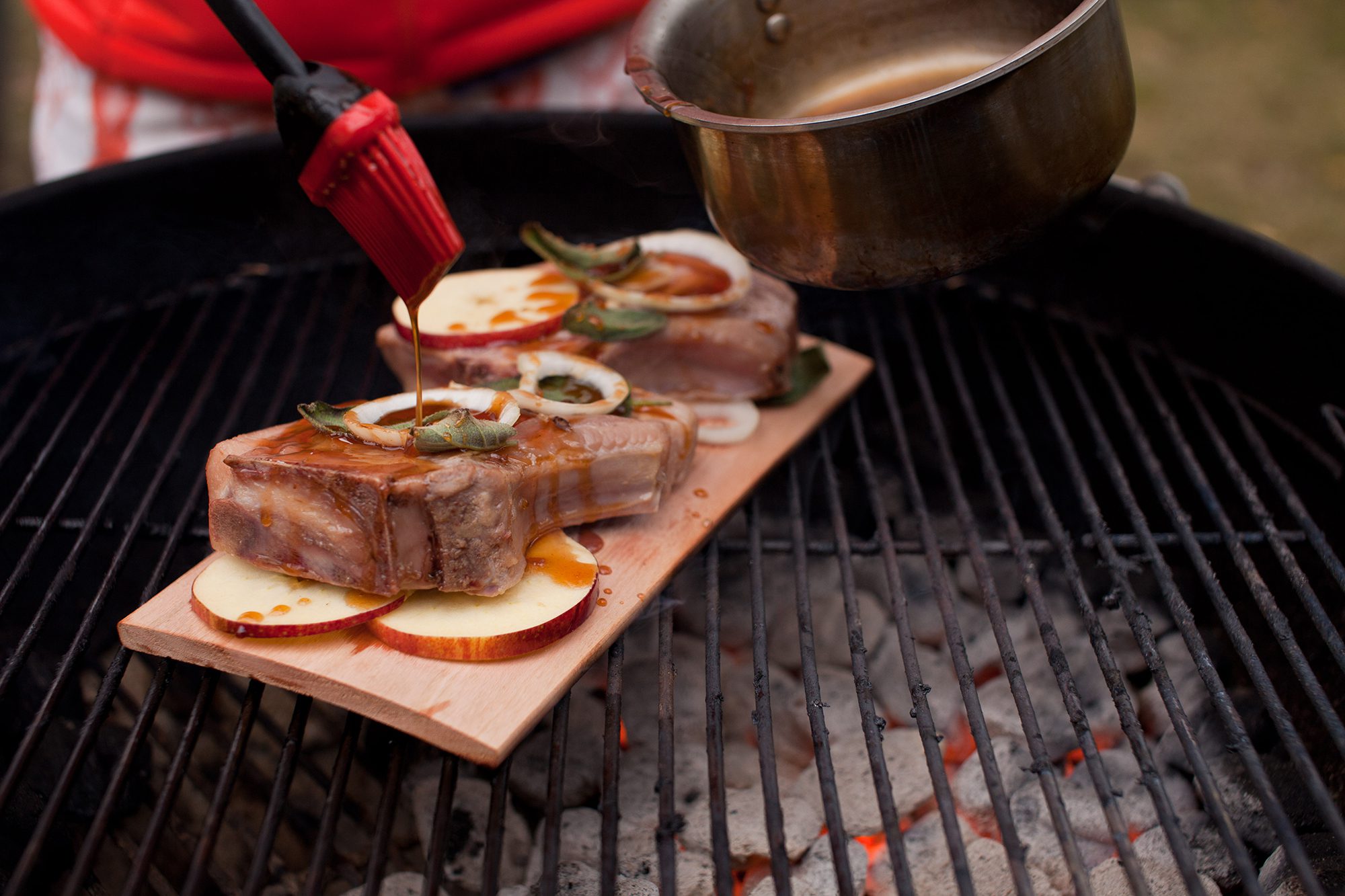 marinated pork chop on the grill