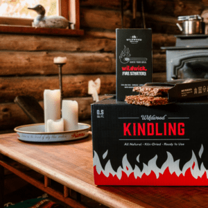 Wildwood Kindling and Fire Starters. Box of premium cedar, kiln-dried kindling and all natural Wildwick Fire Starter Bars.